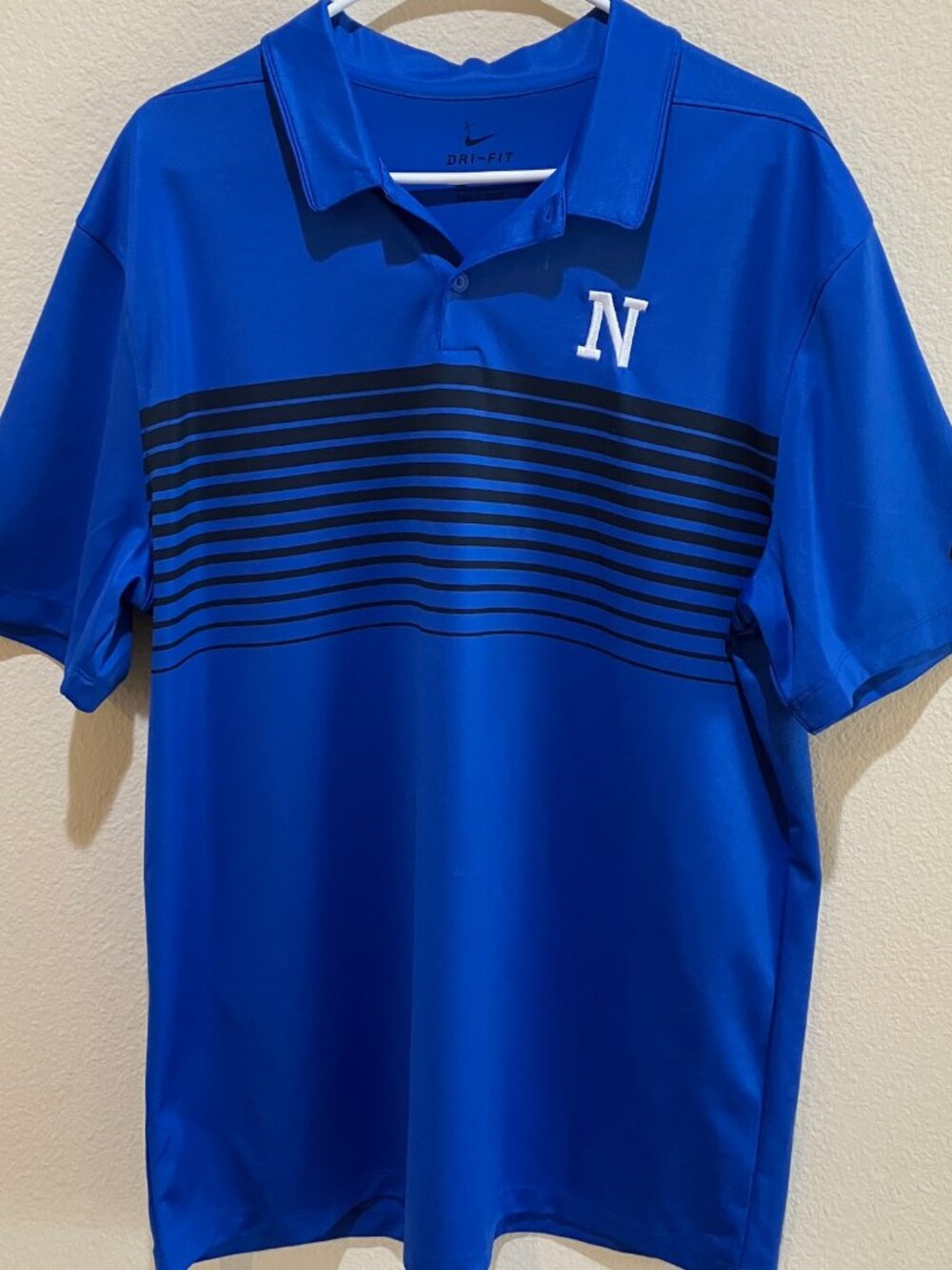 Nike Dri-FIT Golf Polo Shirt Blue Performance Striped Lightweight Mens Large